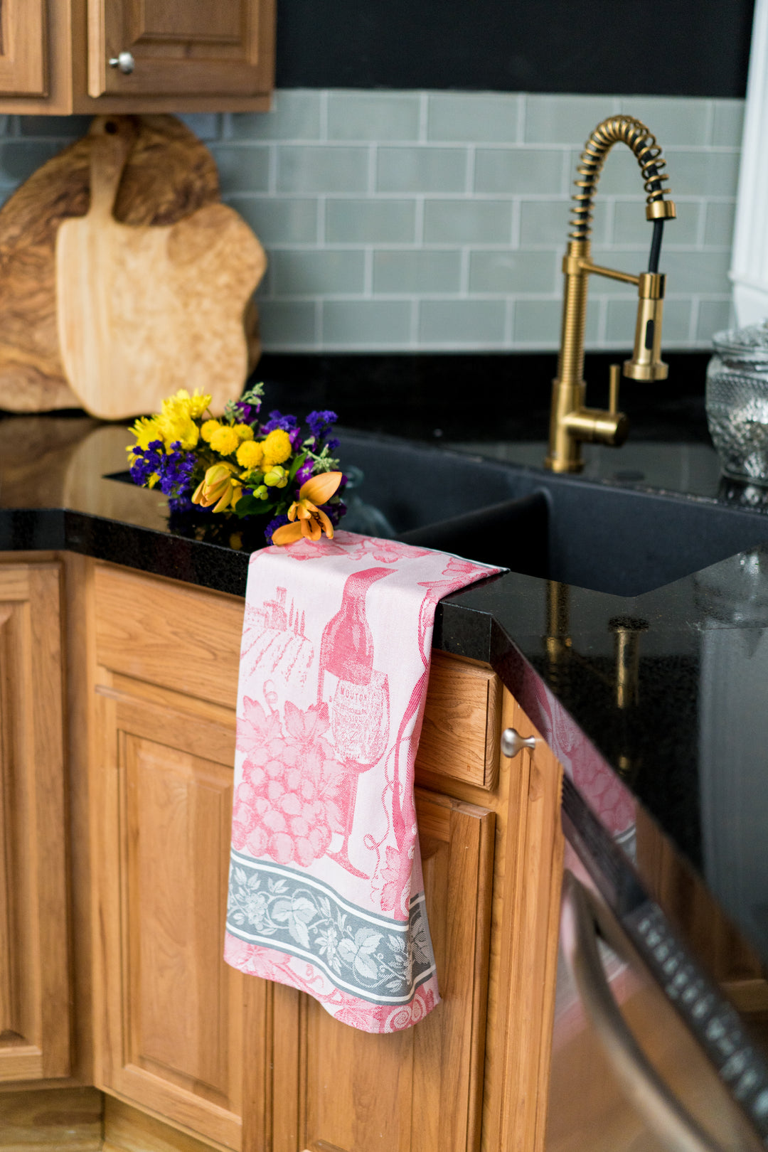 Wine Jacquard Woven Kitchen Tea Towel - Red - Crystal Arrow