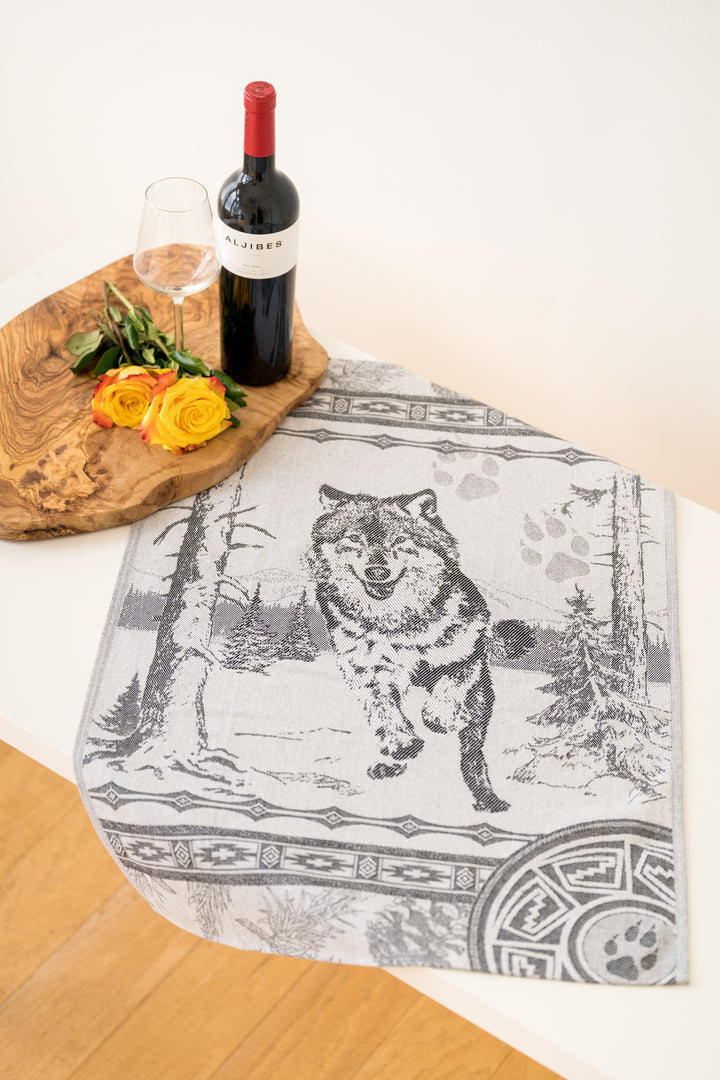 Wolf Jacquard Woven Kitchen Tea Towel - Black - Crystal Arrow
