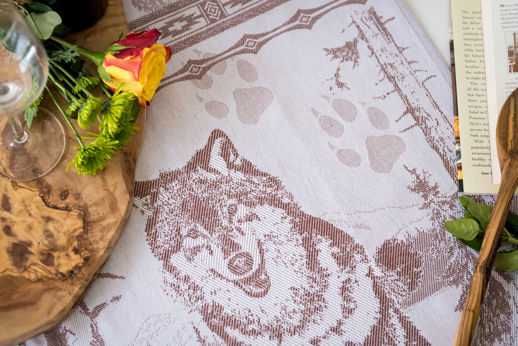 Wolf Jacquard Woven Kitchen Tea Towel - Brown - Crystal Arrow