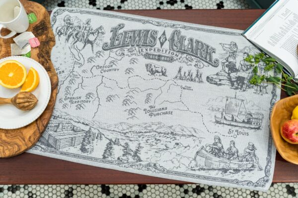 Crystal Arrow Lewis & Clark Expedition Map Jacquard Cotton Tea Towel