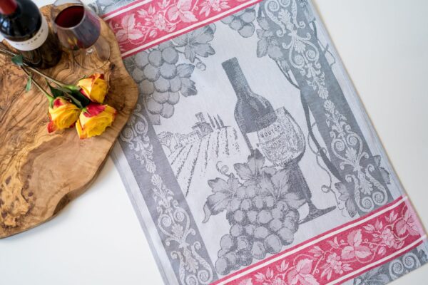 Wine Crystal Arrow Jacquard Tea Towel Gray Red