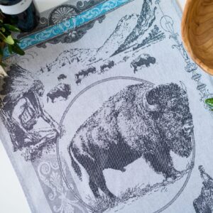 Buffalo jacquard woven tea towel Black Turquoise