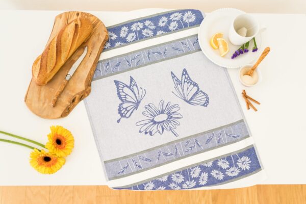 Daisy jacquard woven tea towel Dark Blue