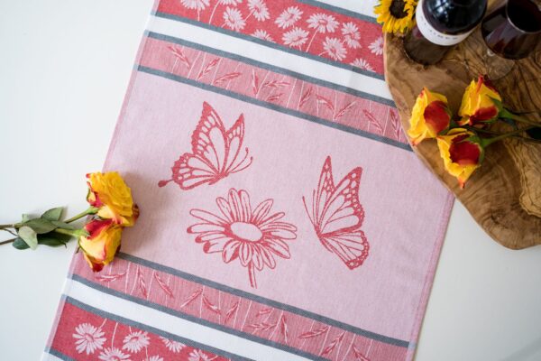 Daisy jacquard woven tea towel Red