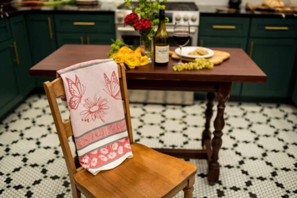 Daisy jacquard woven tea towel Red