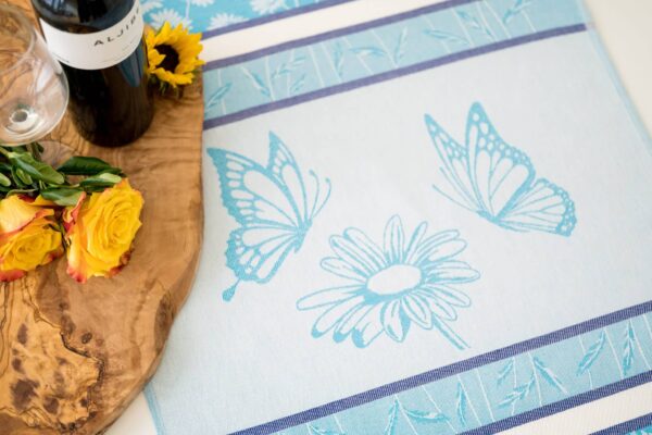 Daisy jacquard woven tea towel Turquoise