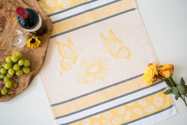 Daisy jacquard woven tea towel Yellow