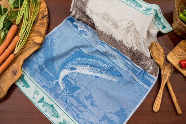 Fishing jacquard woven tea towel
