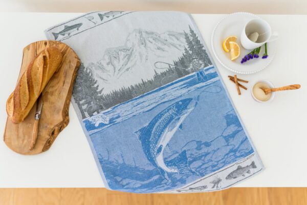 Fishing jacquard woven tea towel