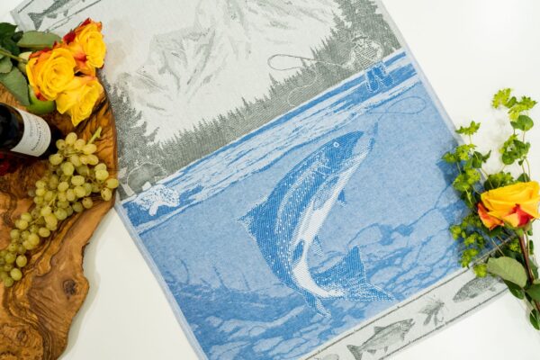 Fishing jacquard woven tea towel