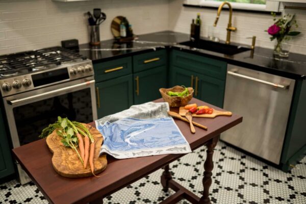 Fishing jacquard woven tea towel