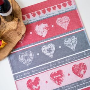 Hearts jacquard woven tea towel