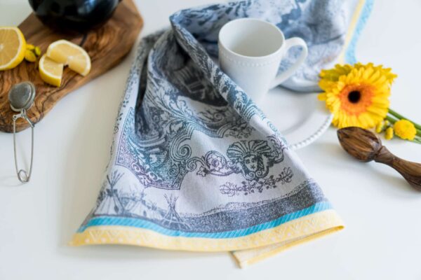 Indian Jacquard woven tea towel Black Turq Yellow