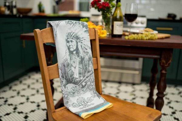 Indian Jacquard woven tea towel Black Turq Yellow