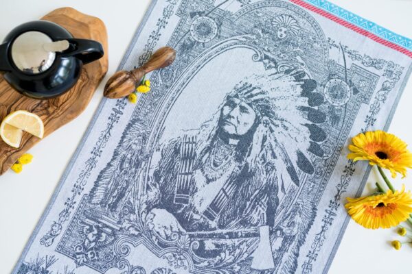 Indian Jacquard woven tea towel Black Turq red