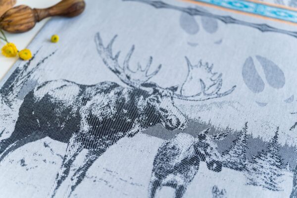 Moose Jacquard woven tea towel - Black Turq Yellow