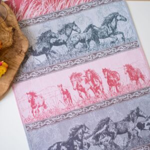 Mustang Stampede Jacquard woven tea towel - Red