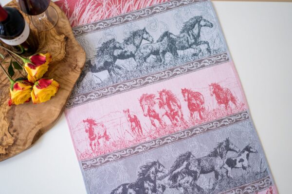 Mustang Stampede Jacquard woven tea towel - Red