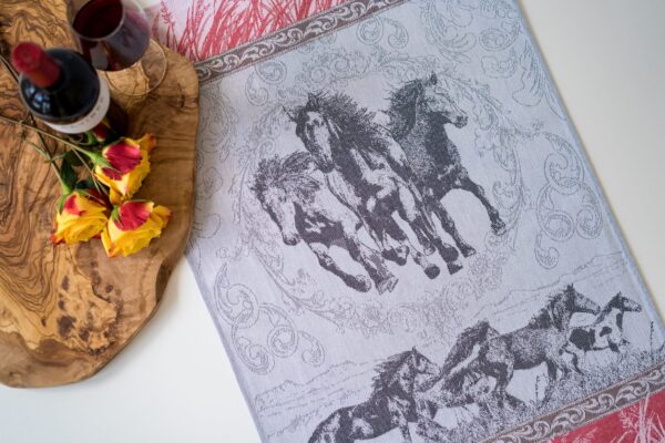 Mustang Trio Jacquard woven tea towel - Red