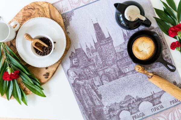 Prague Castle Jacquard woven tea towel - Brown