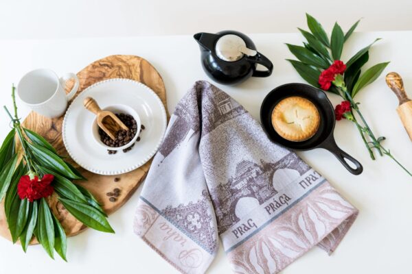 Prague Castle Jacquard woven tea towel - Brown