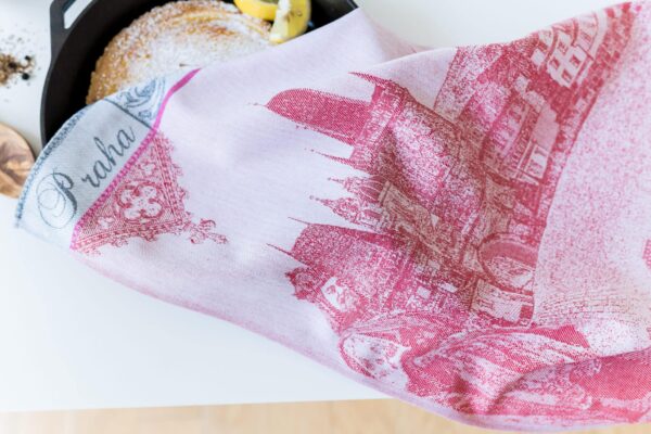 Prague Castle Jacquard woven tea towel - Red