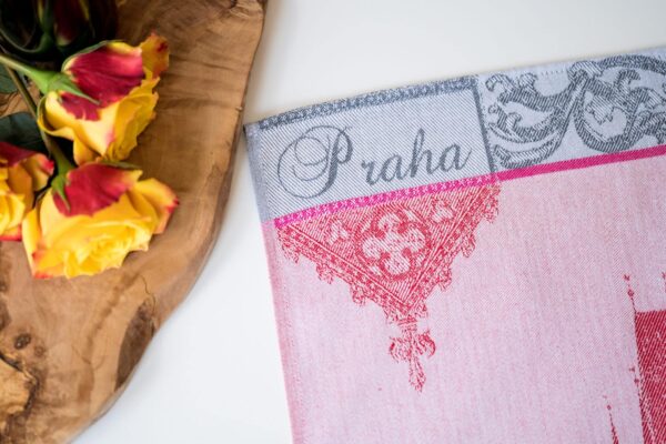 Prague Castle Jacquard woven tea towel - Red