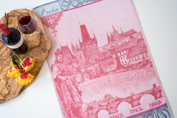 Prague Castle Jacquard woven tea towel - Red