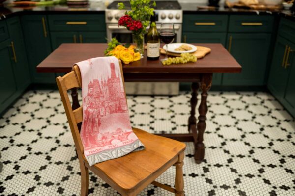 Prague Castle Jacquard woven tea towel - Red