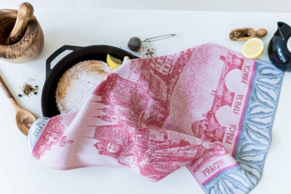 Prague Castle Jacquard woven tea towel - Red