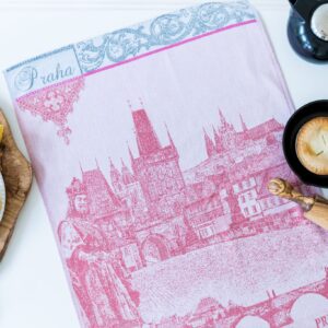Prague Castle Jacquard woven tea towel - Red