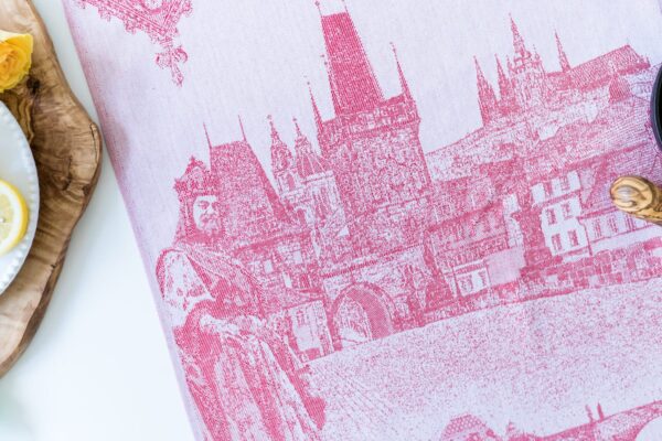 Prague Castle Jacquard woven tea towel - Red