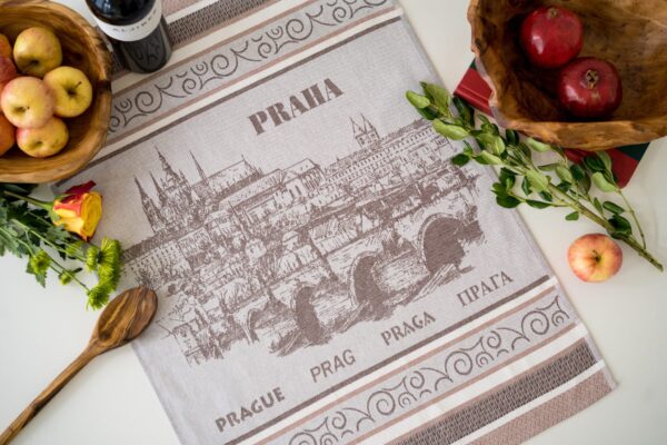 Prague Jacquard woven tea towel - Brown