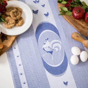 Rooster Jacquard woven tea towel - Blue