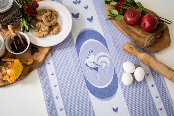 Rooster Jacquard woven tea towel - Blue