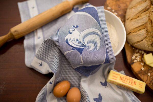Rooster Jacquard woven tea towel - Blue