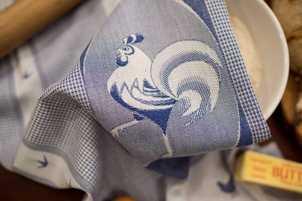 Rooster Jacquard woven tea towel - Blue