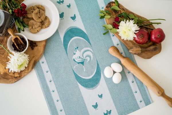 Rooster Jacquard woven tea towel - Green