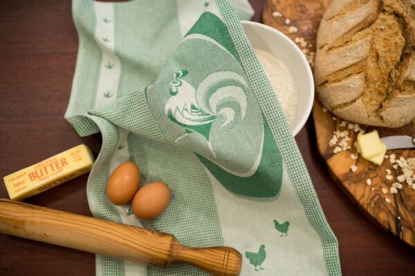 Rooster Jacquard woven tea towel - Green