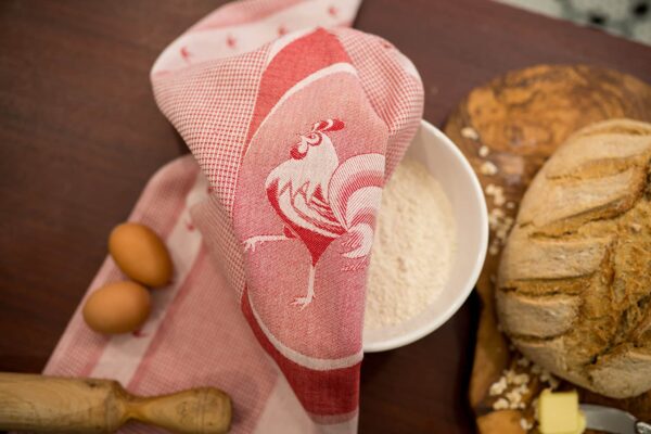 Rooster Jacquard woven tea towel - Red