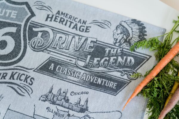 Route 66 Jacquard woven tea towel - Black