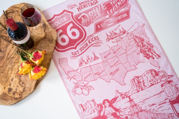 Route 66 Jacquard woven tea towel - Red
