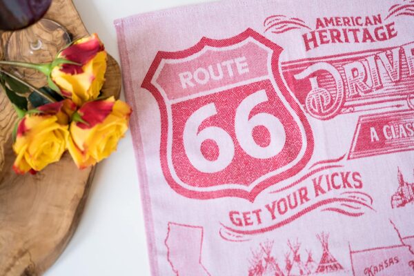 Route 66 Jacquard woven tea towel - Red