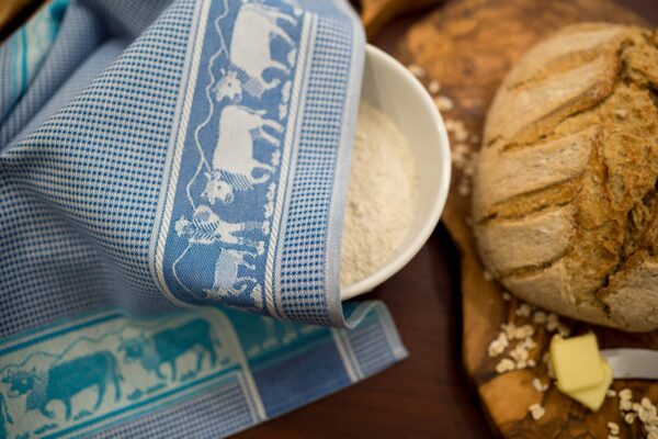 Swiss Cows Jacquard woven tea towel - Blue