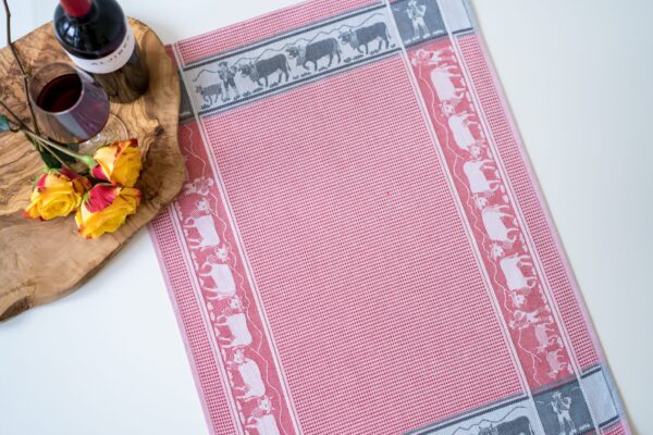 Swiss Cows Jacquard woven tea towel - Red