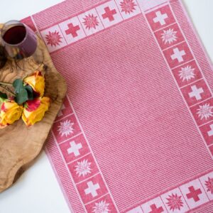 Swiss Cross Edelweiss Jacquard woven tea towel - Red