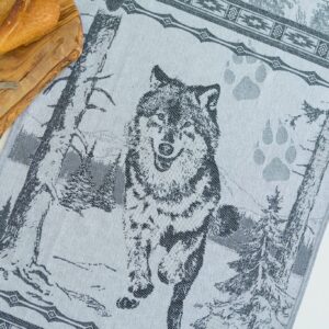 Wolf Jacquard woven tea towel Black