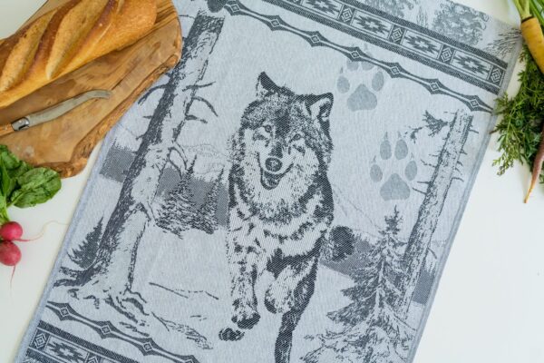Wolf Jacquard woven tea towel Black