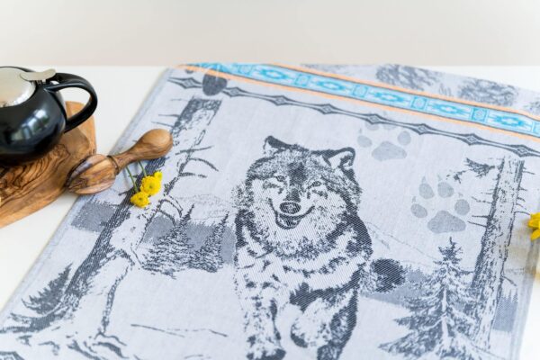 Wolf Jacquard woven tea towel Black