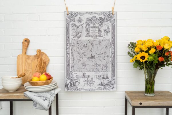 Wyoming State Map Crystal Arrow Jacquard tea towel Black